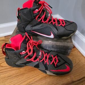 ​Nike LeBron 12 "Court Vision" Black Bright Crimson Basketball Shoes Mens 12